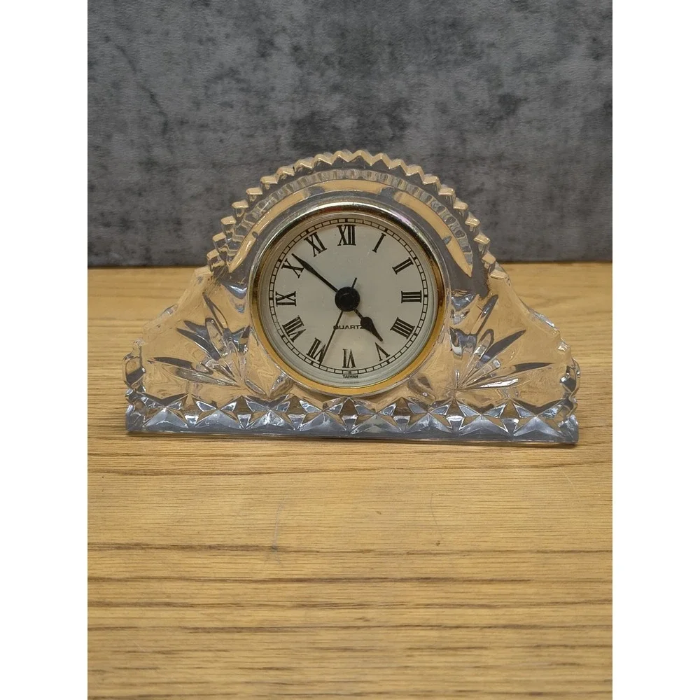 Princess House 24% Lead Crystal Quartz Clock Gold Trim Made in USA